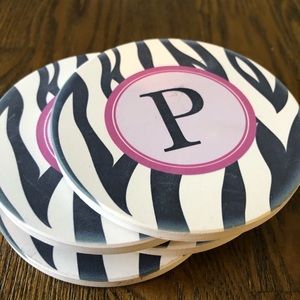 Ceramic coasters cork bottom letter P